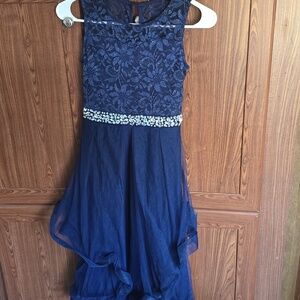 Xtraordinary Girls Navy Lace & Jeweled Waist Tulle Dress